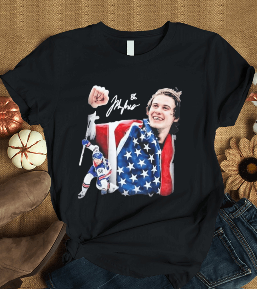 Jack Hughes USA Hockey Golden Goal Celebration T-Shirt