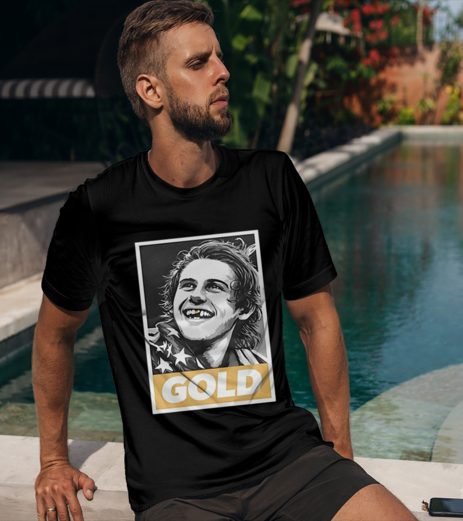 Jack Hughes Team USA 2026 Gold Hockey Smile Iconic Victory Celebration T-Shirt