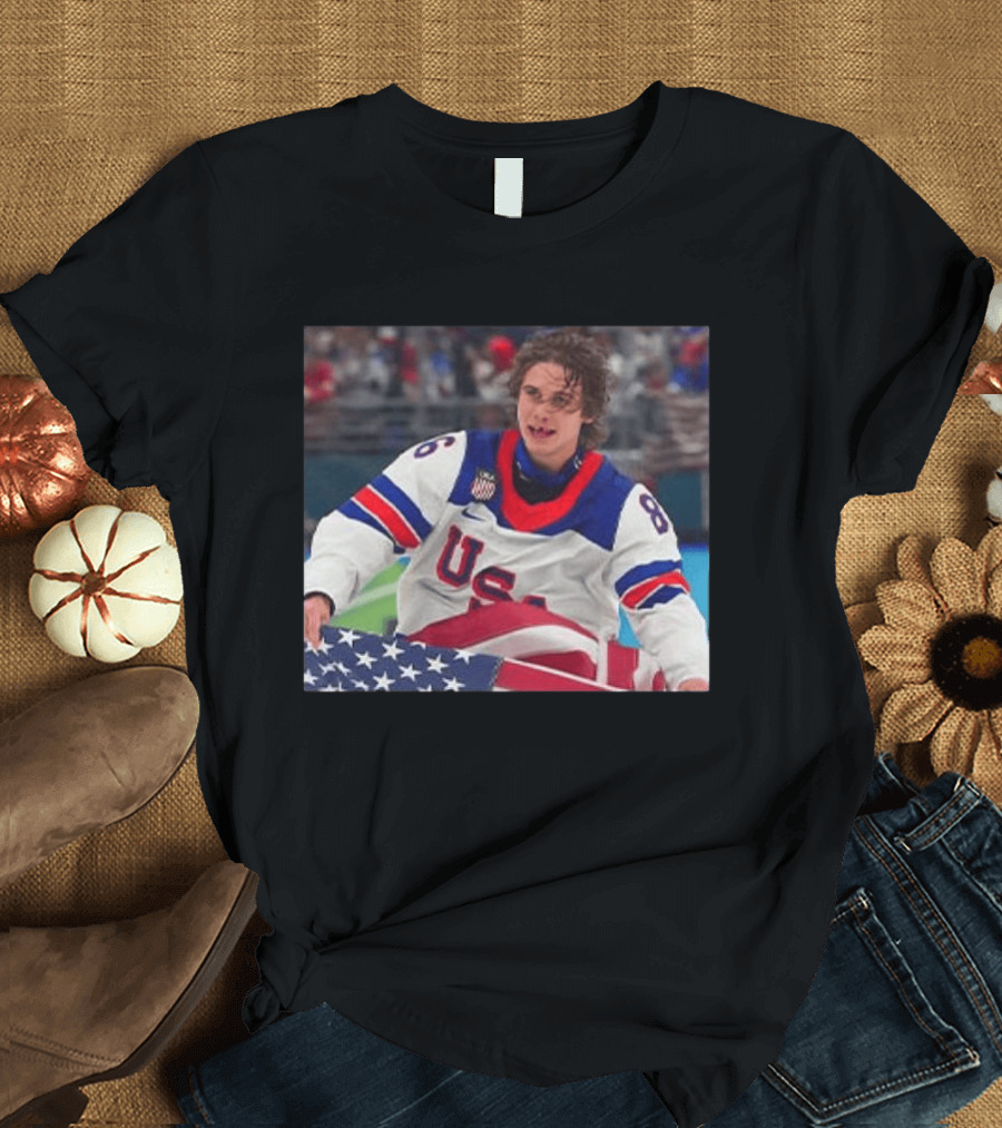 USA Hockey Jack Hughes Team 86 American Flag T-Shirt