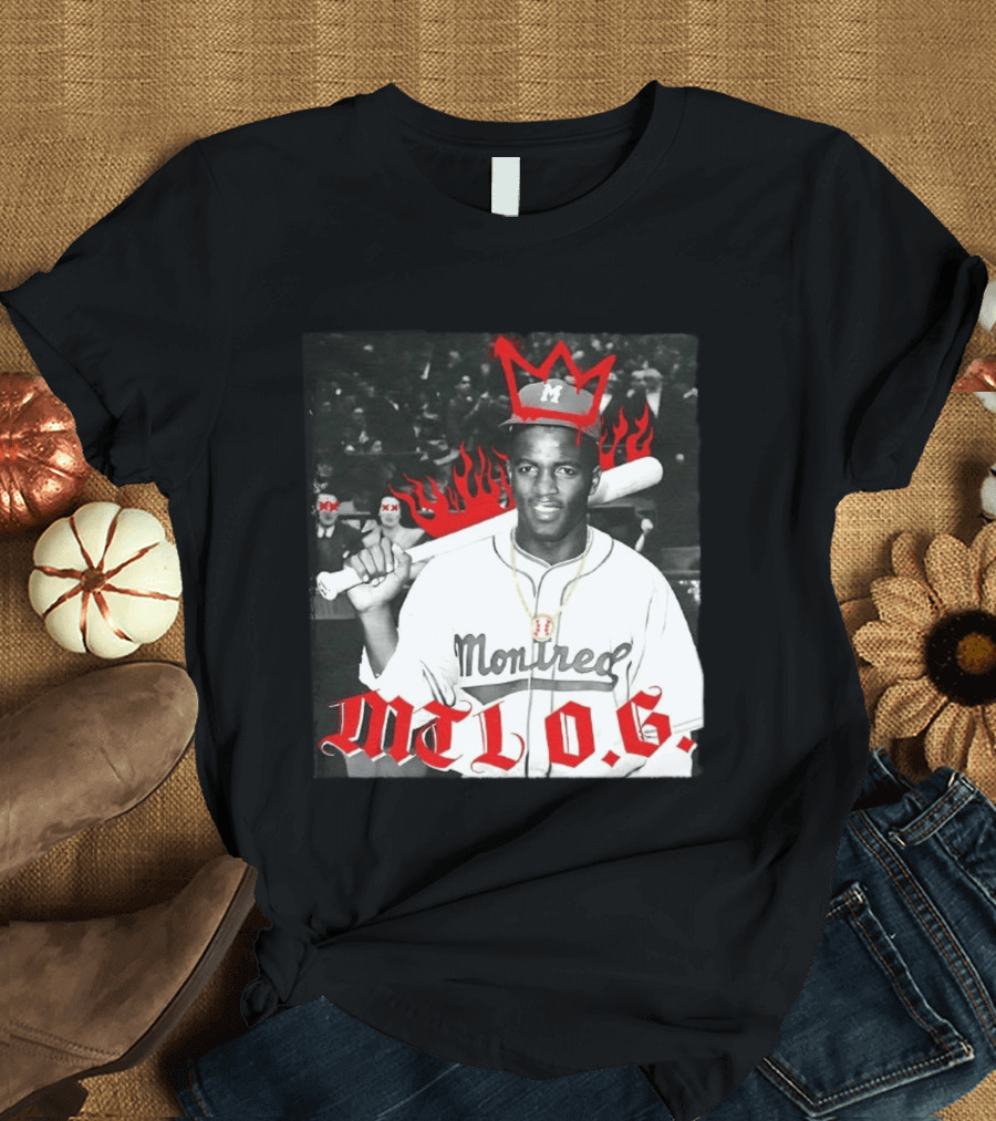 Jackie Robinson Montreal MTL O.G. Baseball Legend Icon Red Crown Flames T-Shirt