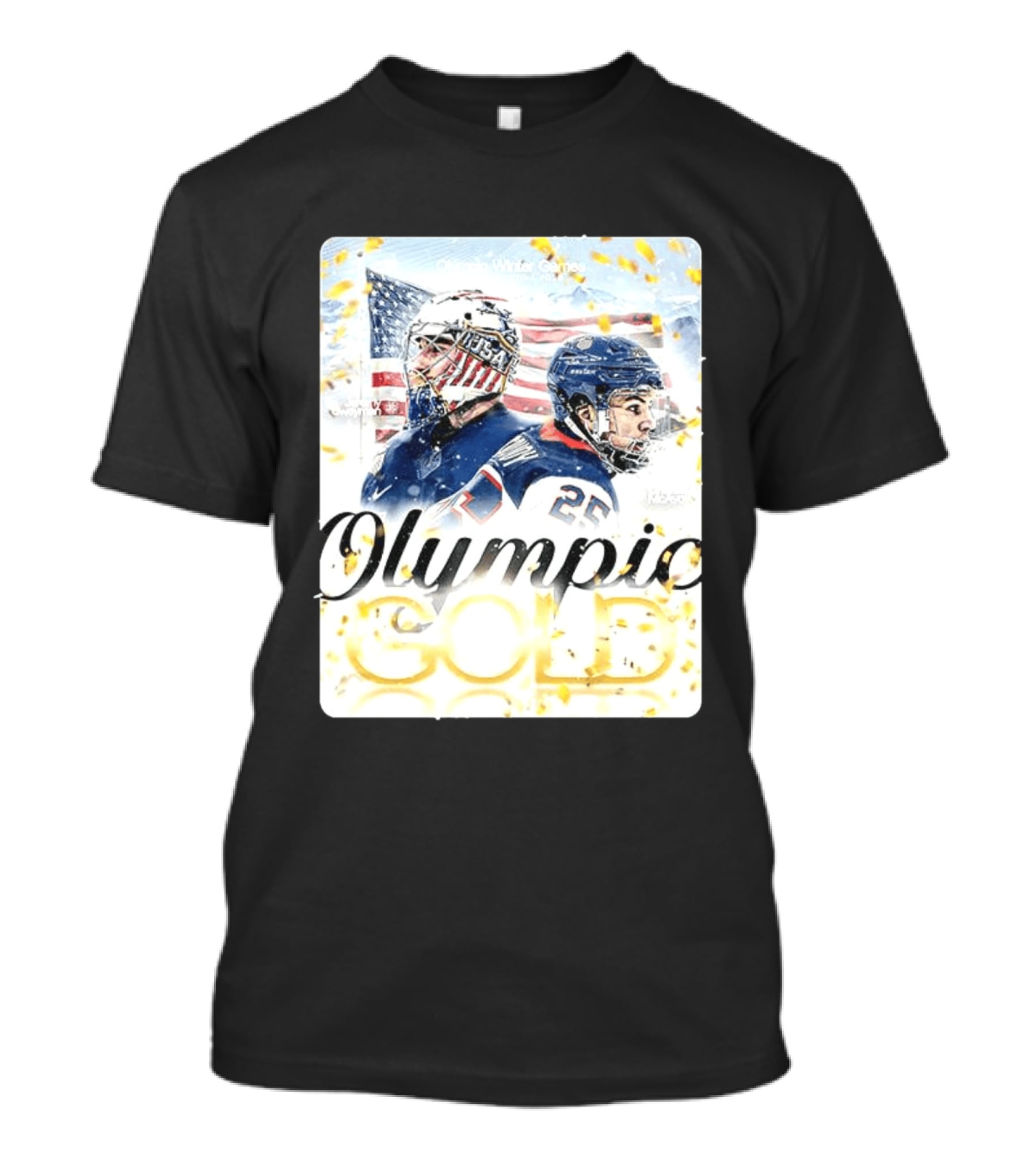 Olympic Winter Games USA Jeremy Swayman Charlie McAvoy Olympic Gold T-Shirt