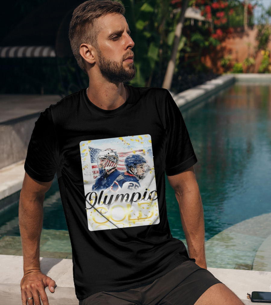 Olympic Winter Games USA Jeremy Swayman Charlie McAvoy Olympic Gold T-Shirt