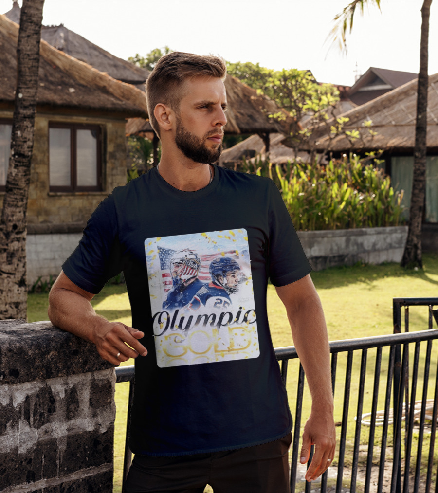 Olympic Winter Games USA Jeremy Swayman Charlie McAvoy Olympic Gold T-Shirt