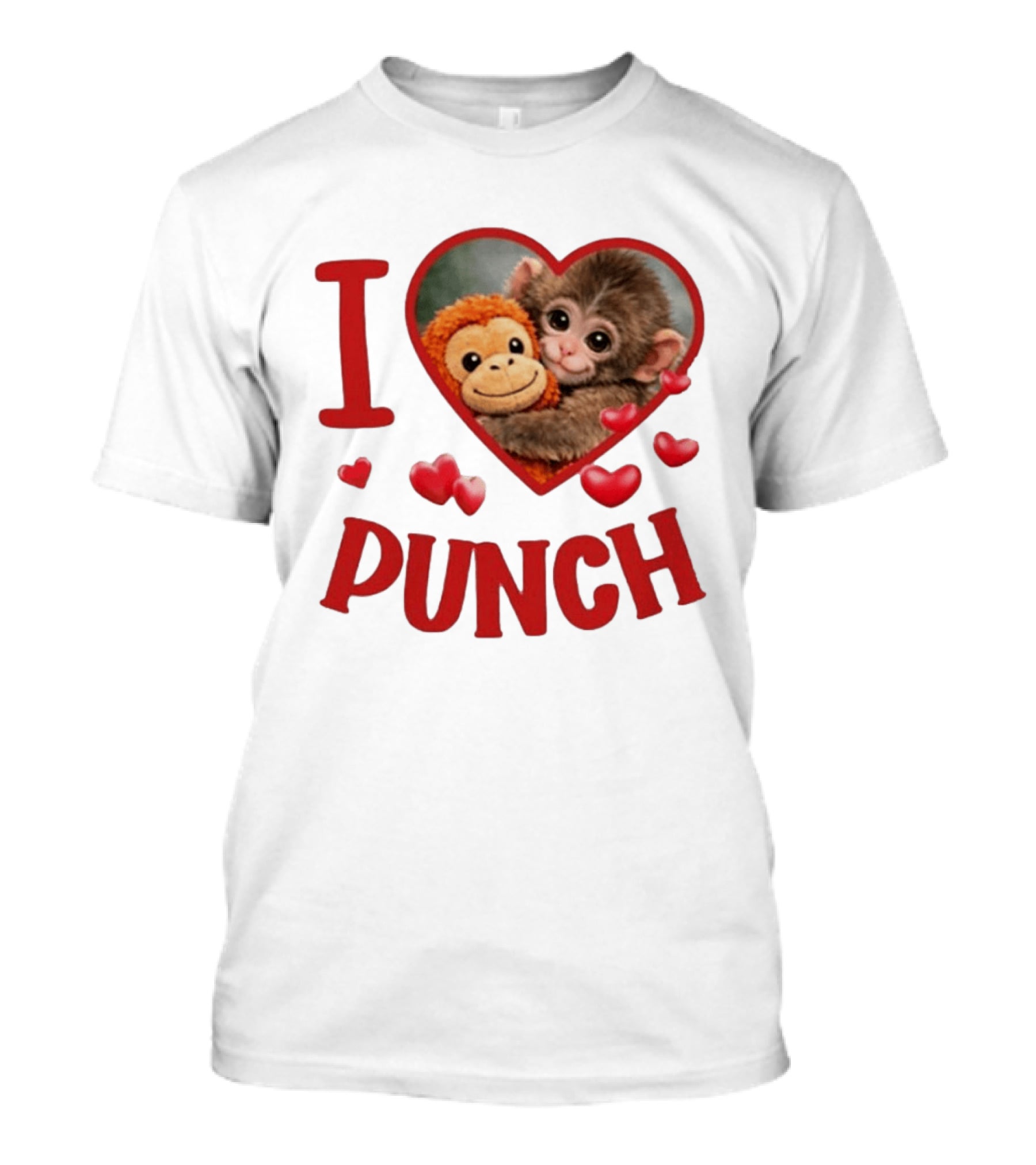I Love Punch Heart Cute Monkey Hugging Furry Friend T-Shirt