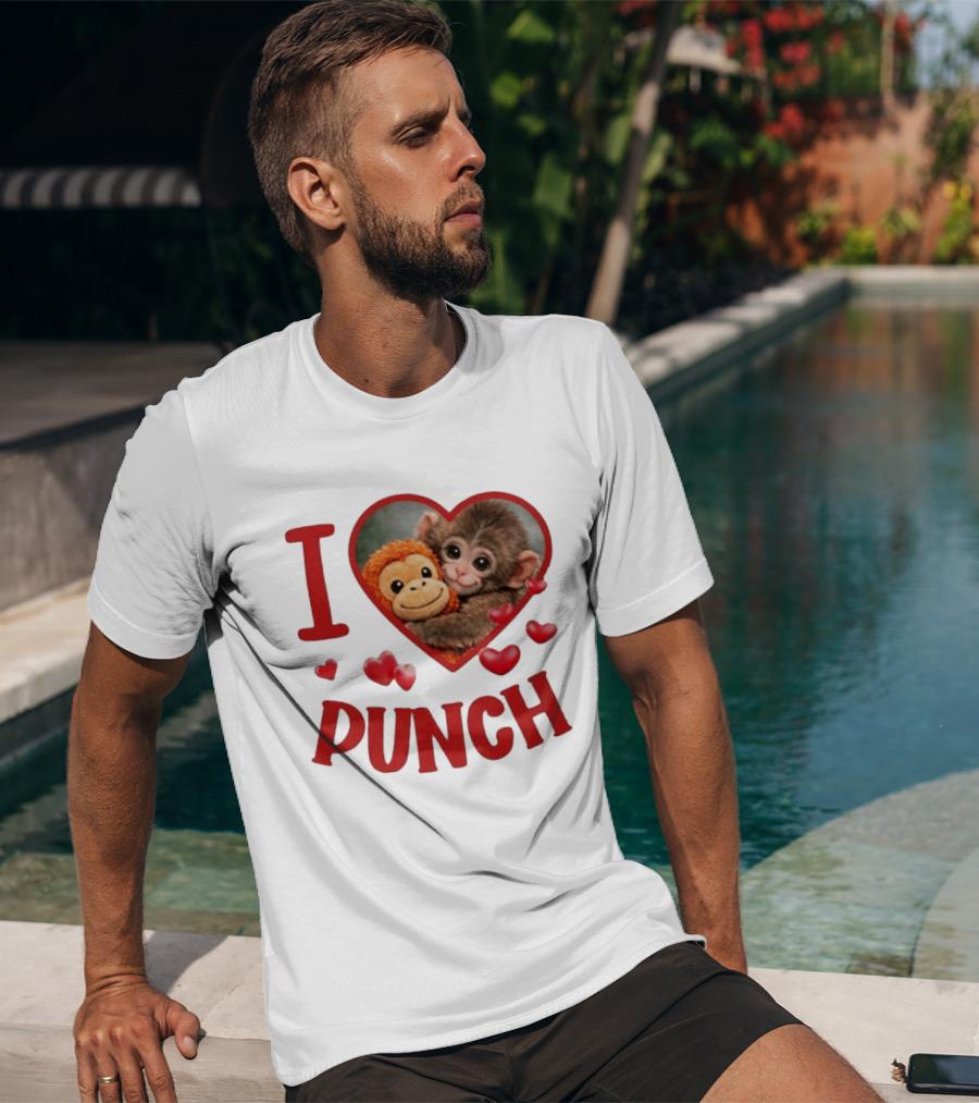 I Love Punch Heart Cute Monkey Hugging Furry Friend T-Shirt