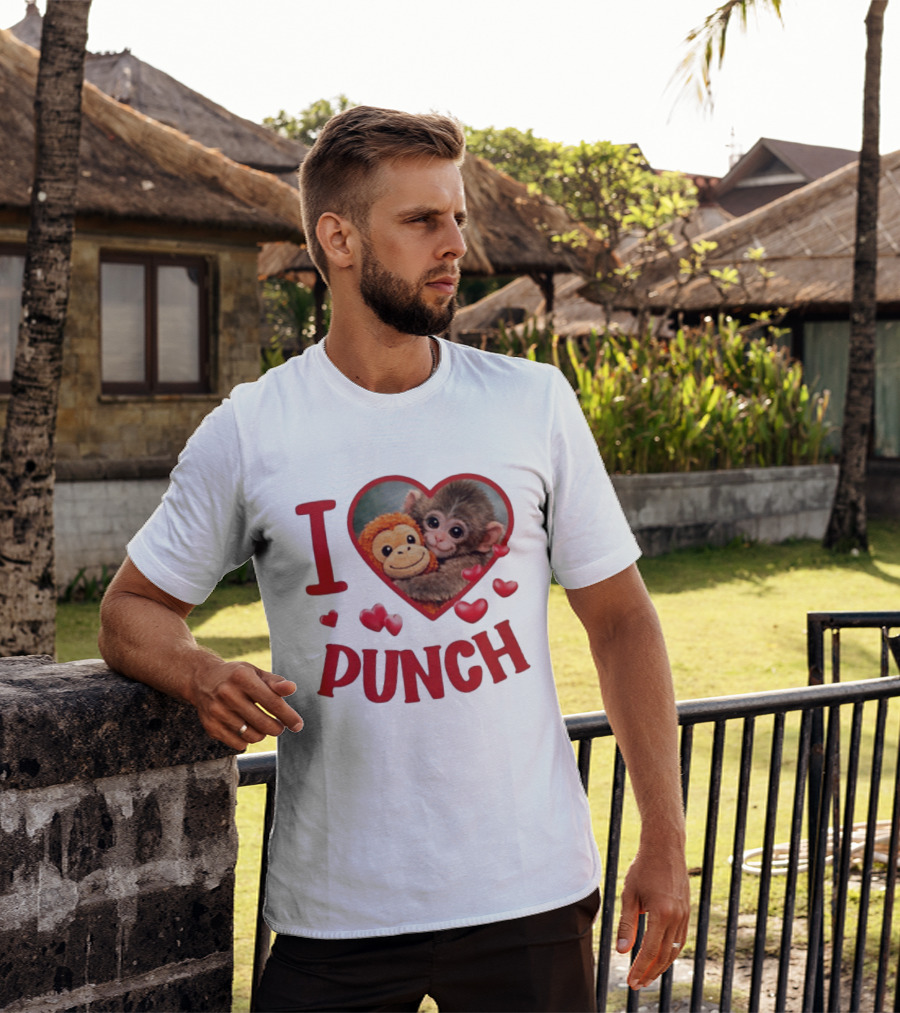 I Love Punch Heart Cute Monkey Hugging Furry Friend T-Shirt