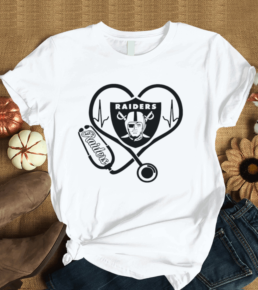 Las Vegas Raiders Nurse Heartbeat Stethoscope T-Shirt