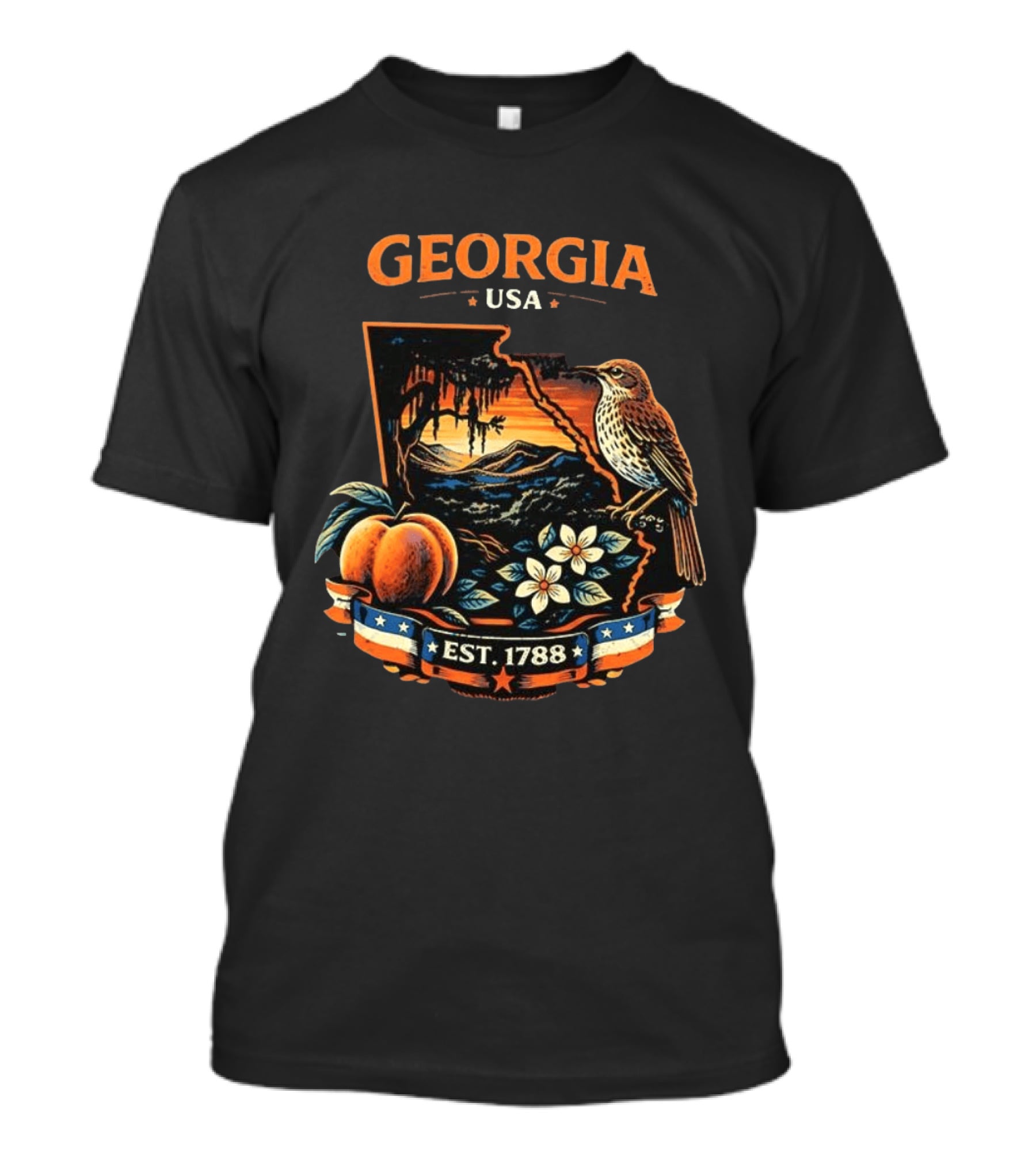 Georgia USA Established 1788 Peach Bird Landscape T-Shirt