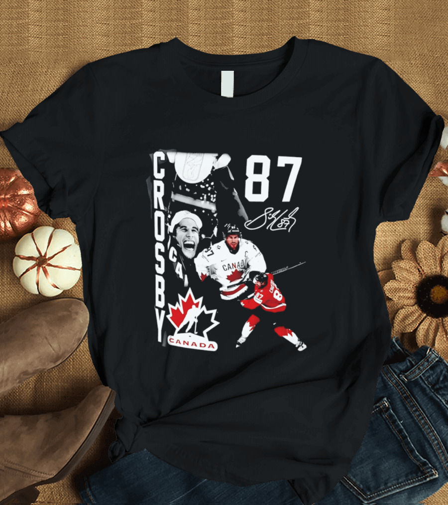 Crosby 87 Canada Hockey Maple Leaf Number Signature T-Shirt