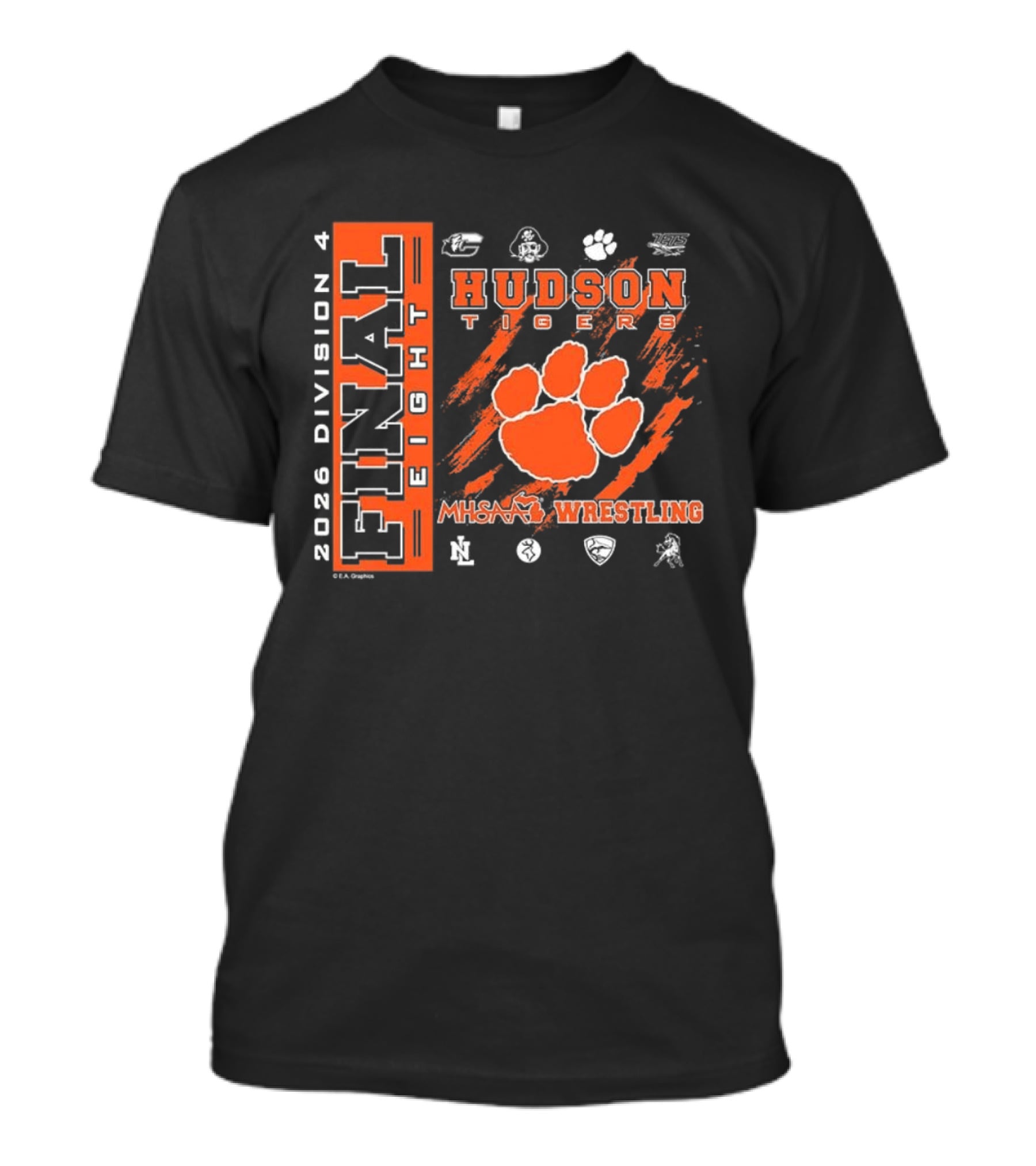 Hudson Tigers 2026 Division 4 Final Eight MHSAA Wrestling T-Shirt