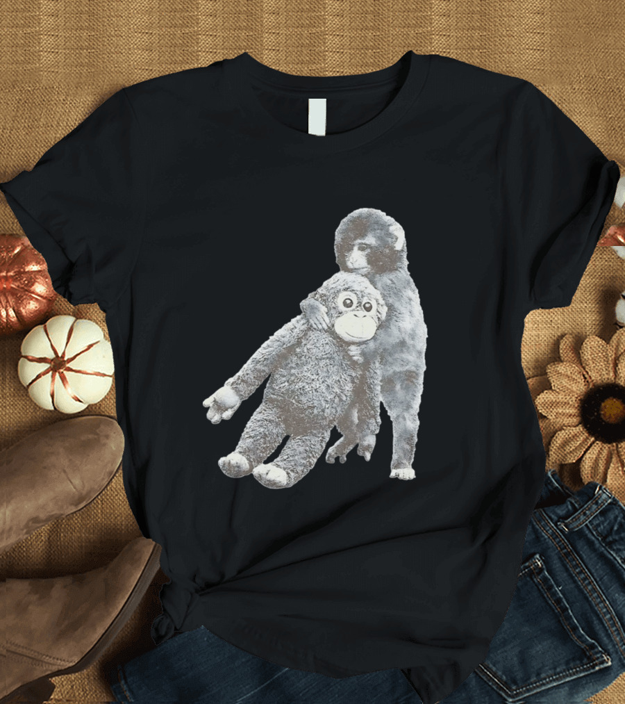 Punch Kun Monkey Plush Toy Hugging Scene T-Shirt