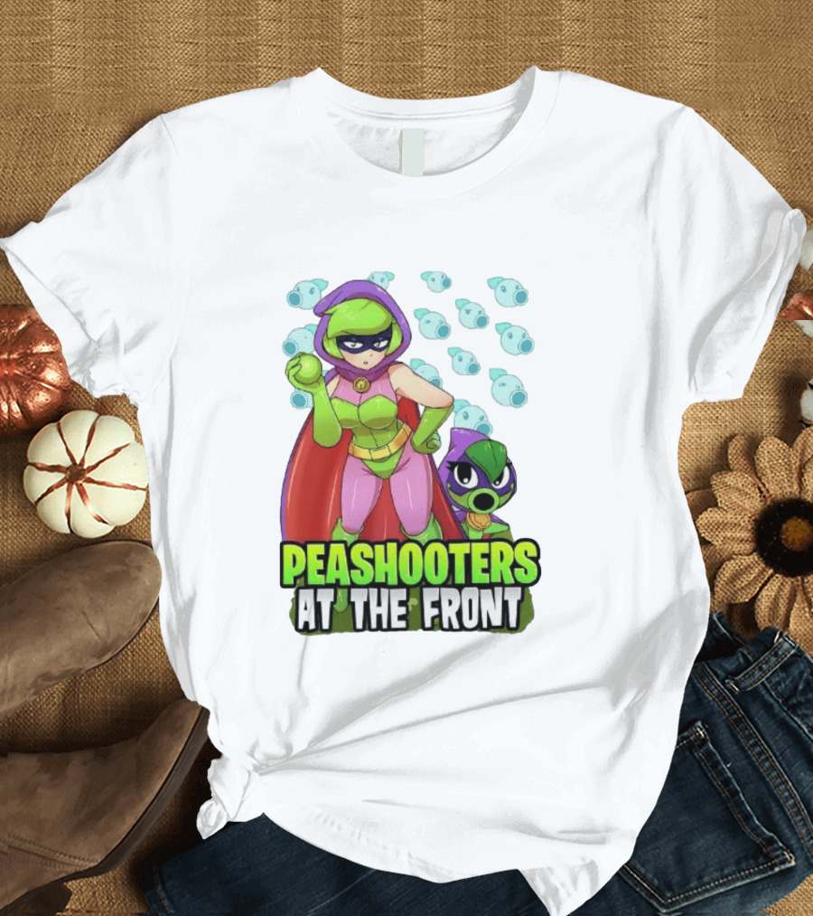 Peashooters At The Front Superhero Style Action Adventure T-Shirt