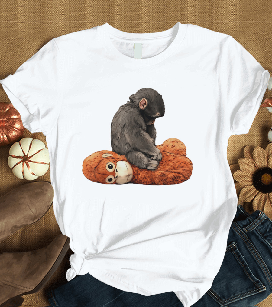 Punch Kun Protect Baby Monkey Comfort Plush Hugging Companion T-Shirt