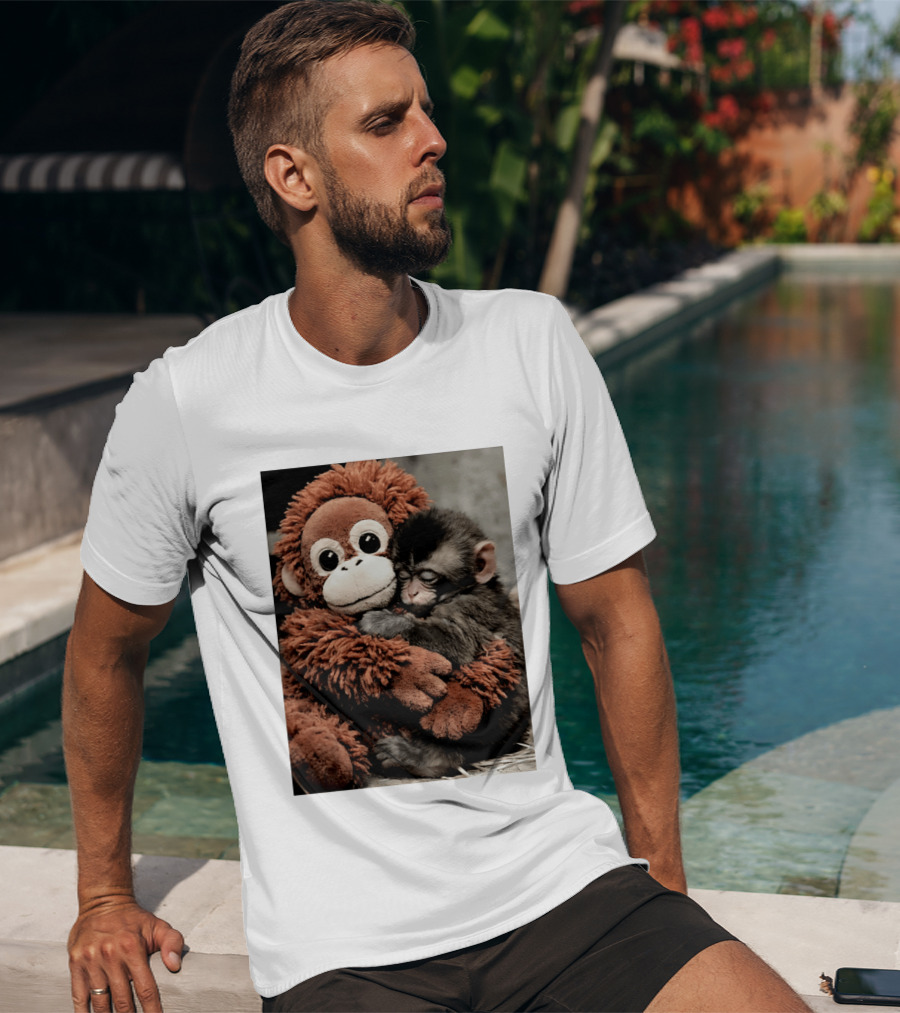 Punch Kun Cuddly Punch Monkey Hugging Plush Toy T-Shirt