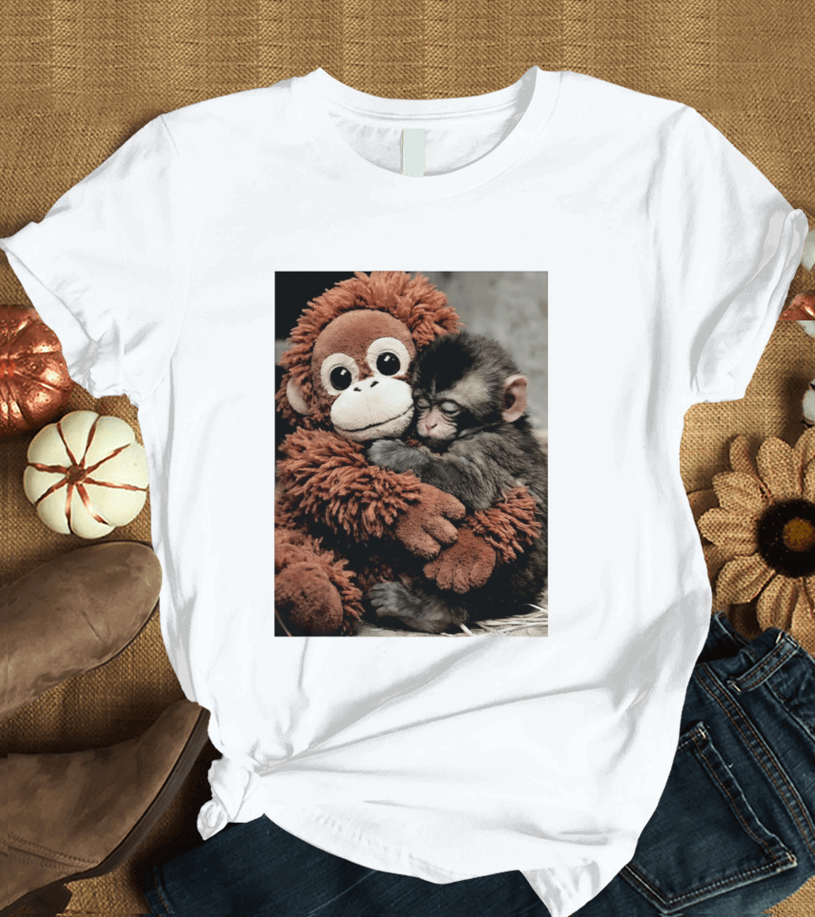 Punch Kun Cuddly Punch Monkey Hugging Plush Toy T-Shirt