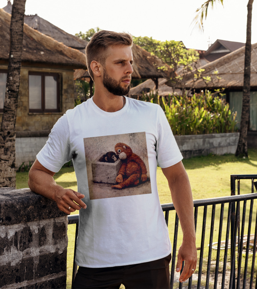 Punch Kun Punch The Monkey Cuddling Plush Toy Block Scene T-Shirt