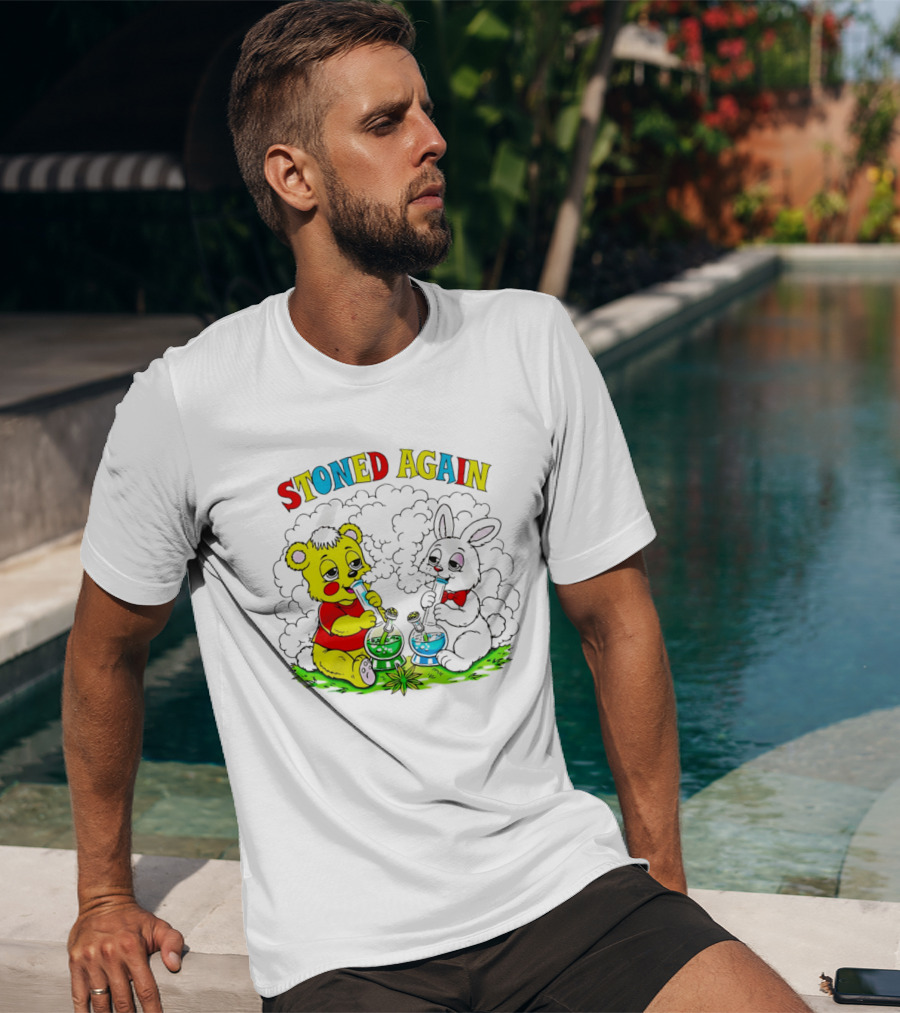 Stoned Again Bears And Rabbits Smoking Weeds T-Shirt