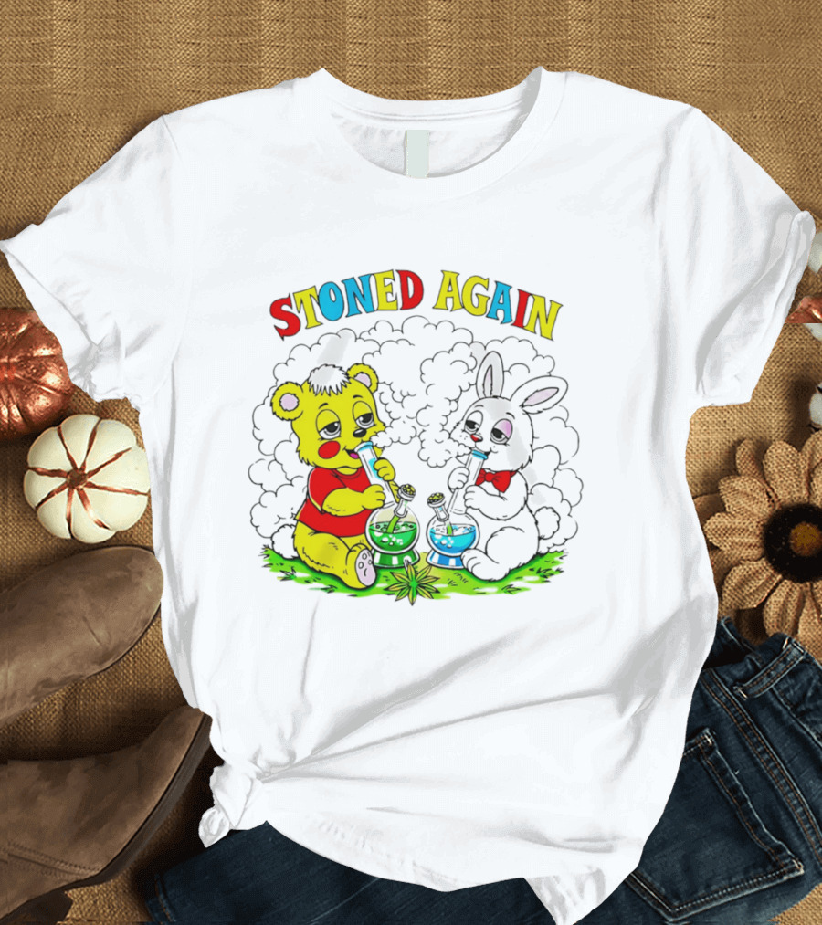 Stoned Again Bears And Rabbits Smoking Weeds T-Shirt