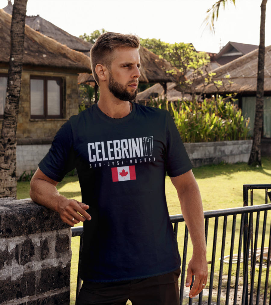 San Jose Hockey Celebrini 17 Canada Flag T-Shirt