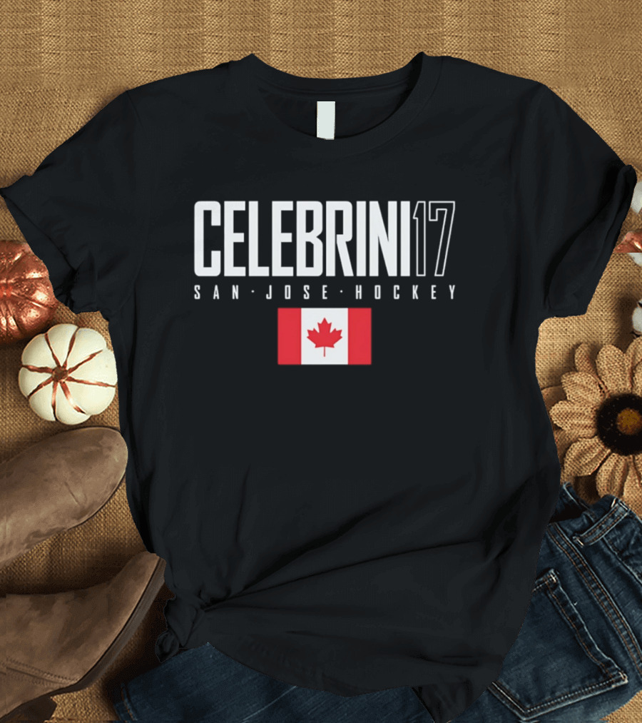 San Jose Hockey Celebrini 17 Canada Flag T-Shirt