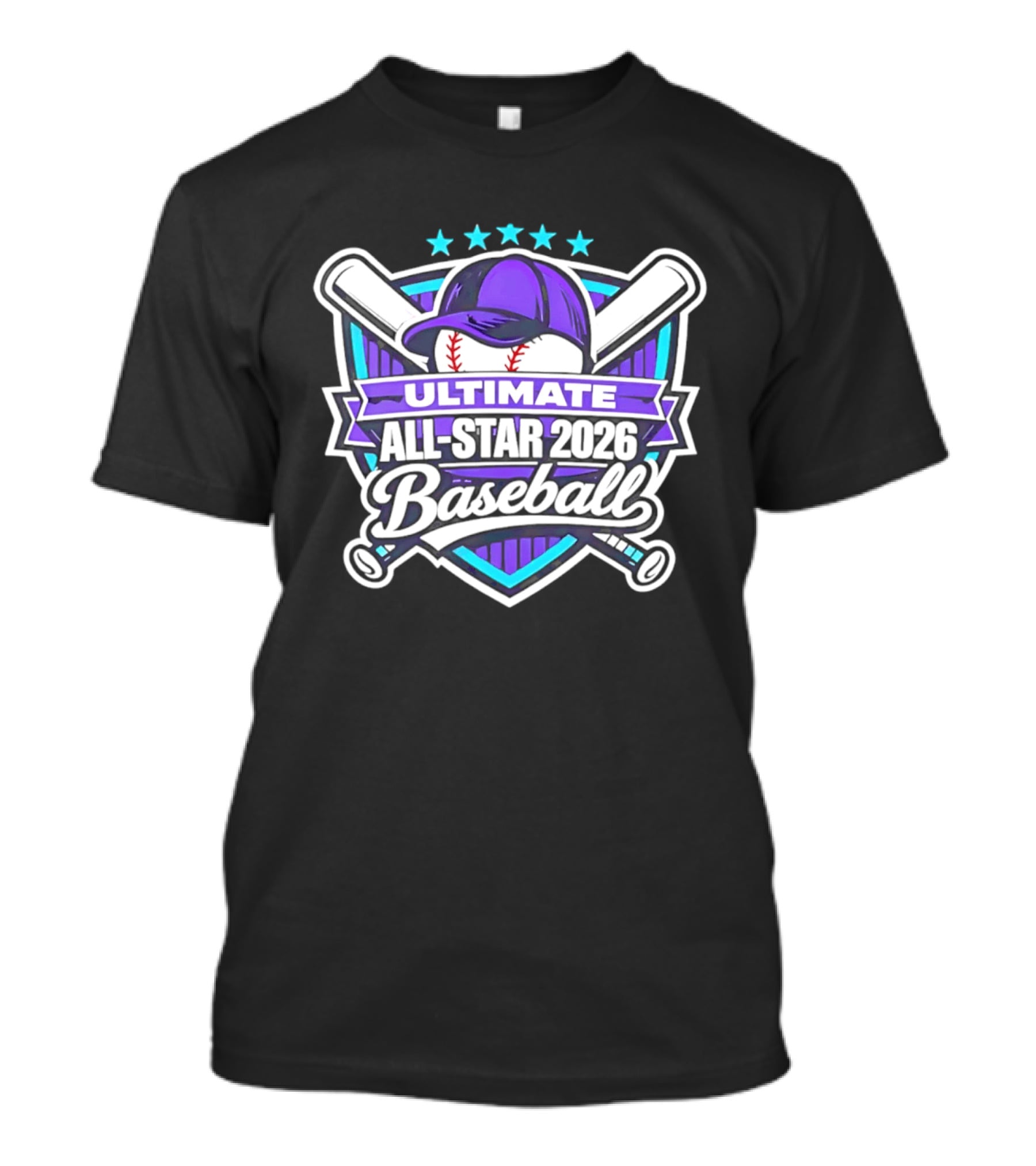 Ultimate All Star 2026 Baseball Purple Cap And Crossed Bats T-Shirt