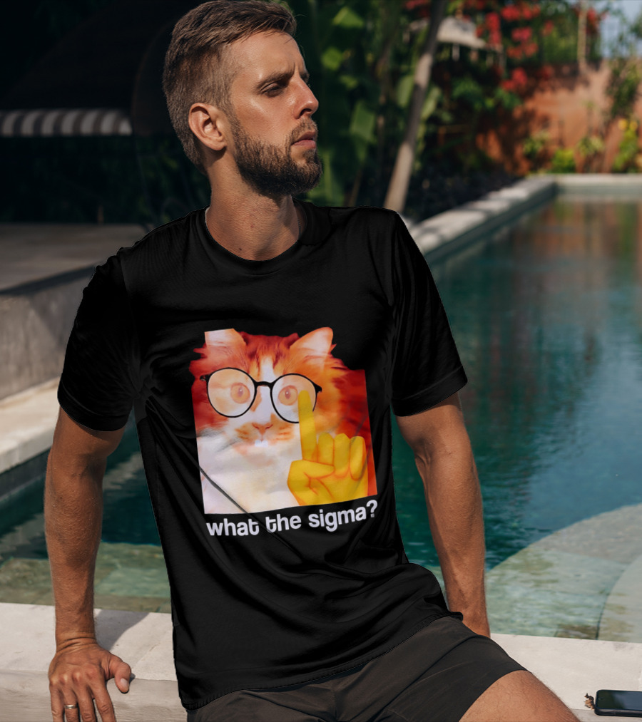 What The Sigma Cat Meme Glasses Pointing Finger Humor T-Shirt