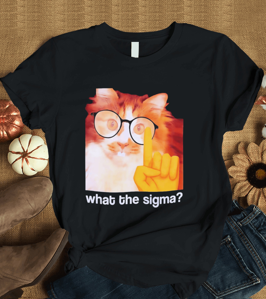 What The Sigma Cat Meme Glasses Pointing Finger Humor T-Shirt