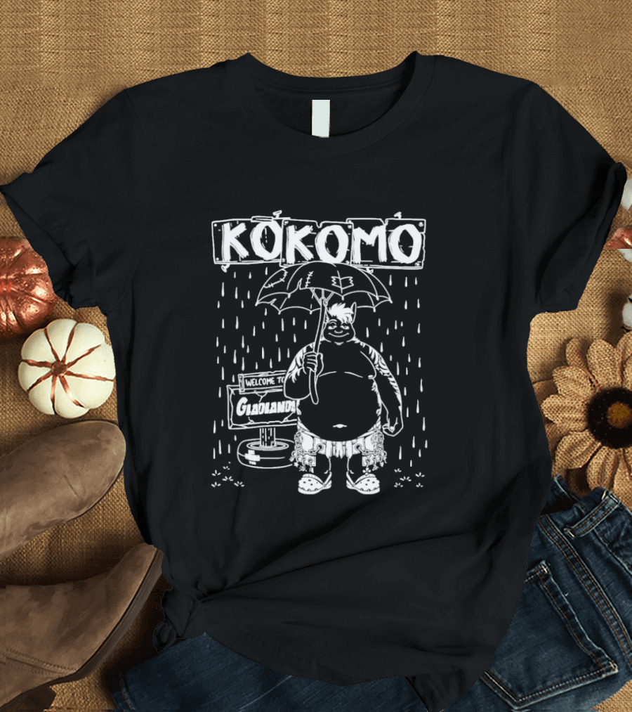 KoKomo Welcome To Gladlands Umbrella Character In Rain Scene T-Shirt