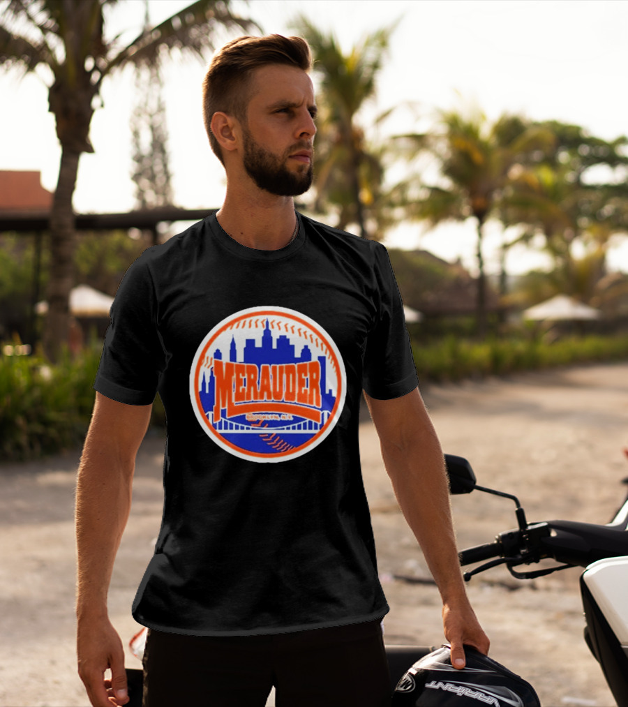 Merauder Brooklyn NY Skyline Baseball New York Mets T-Shirt