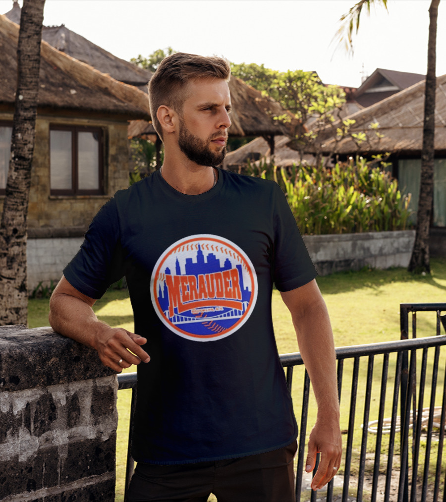 Merauder Brooklyn NY Skyline Baseball New York Mets T-Shirt