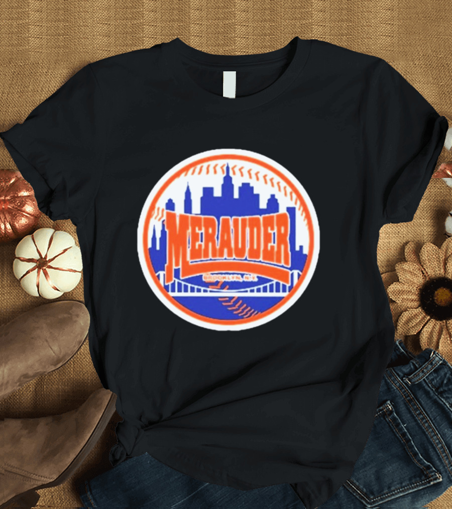 Merauder Brooklyn NY Skyline Baseball New York Mets T-Shirt