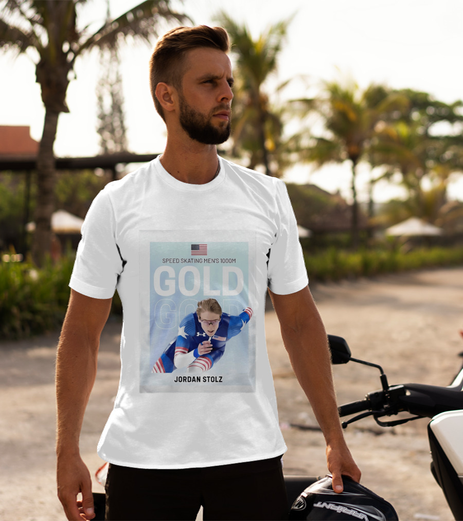 American Flag Speed Skating Men's 1000M Gold Jordan Stolz T-Shirt
