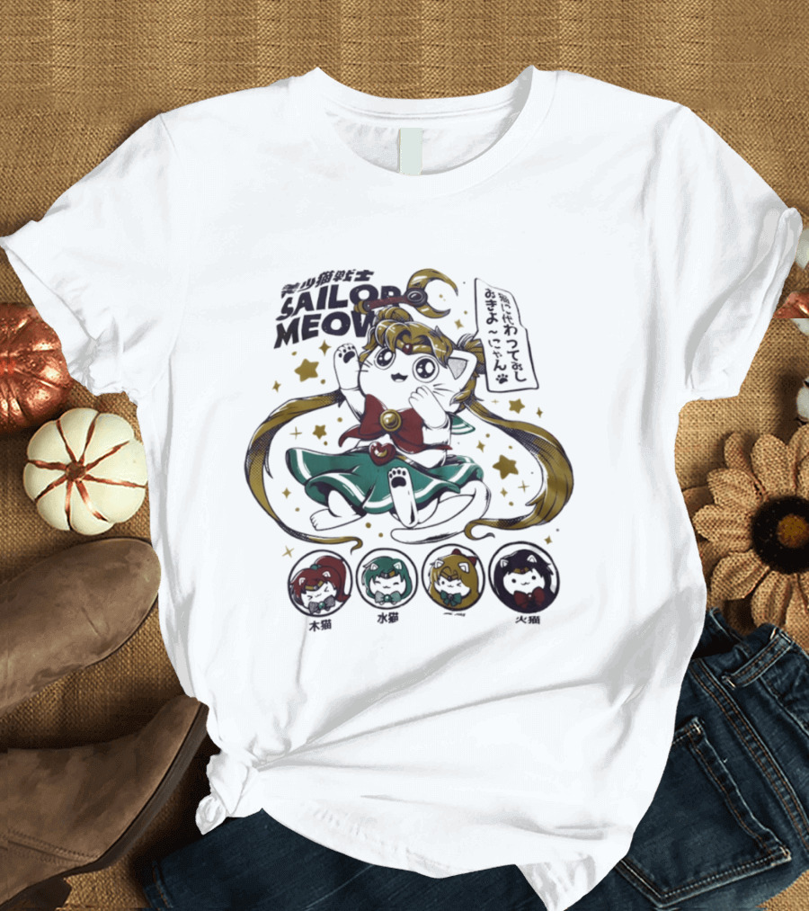 Sailor Meow Cute Cat Moon Pampling Japan Anime Girl Stars T-Shirt