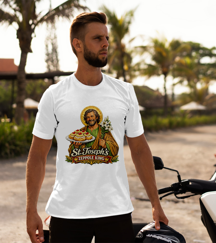 St Joseph's Zeppole King Saint Holding Tray With Flowers T-Shirt