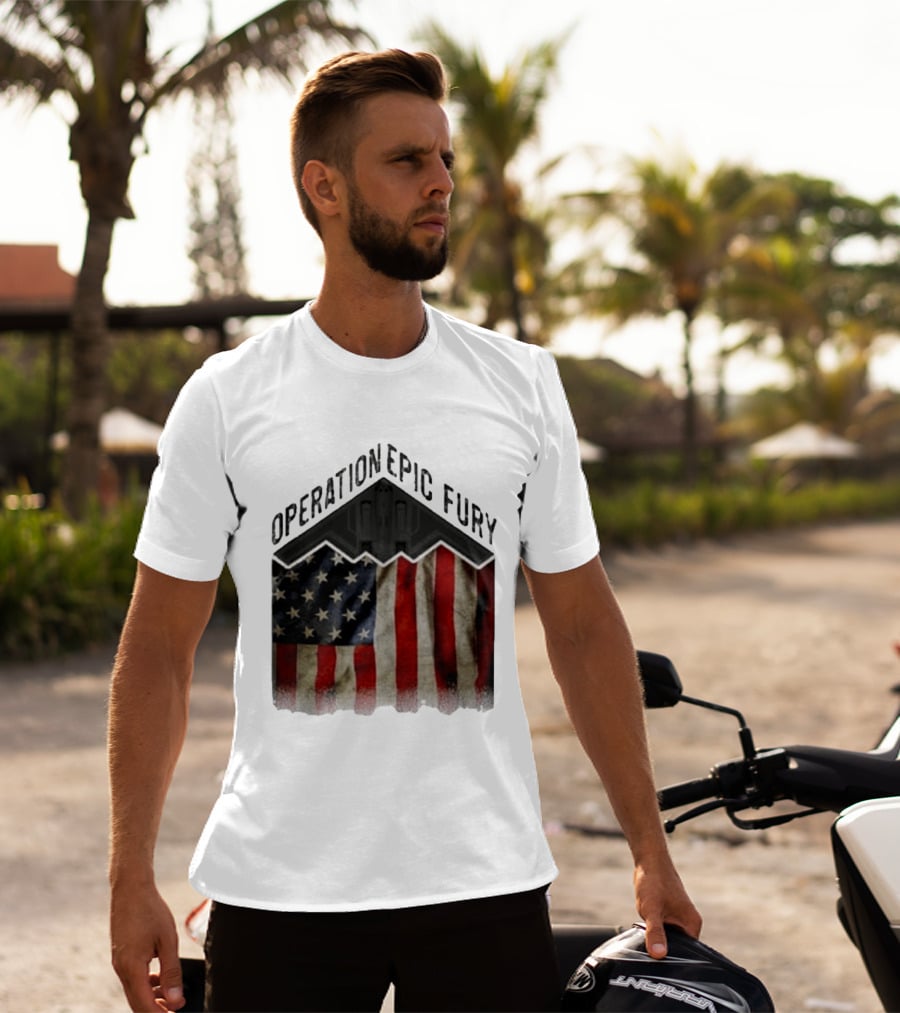 Operation Epic Fury USA American Flag Military Stealth Bomber T-Shirt