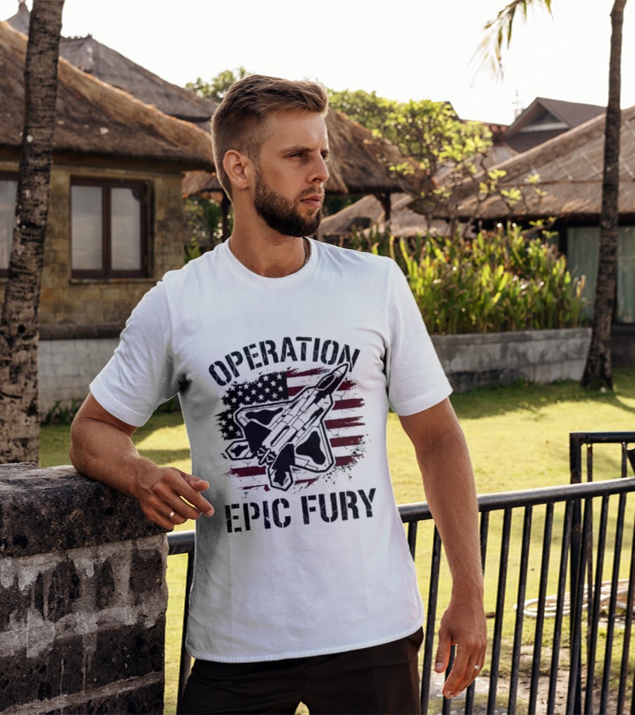 Operation Epic Fury Fighter Jet American Flag Stars T-Shirt