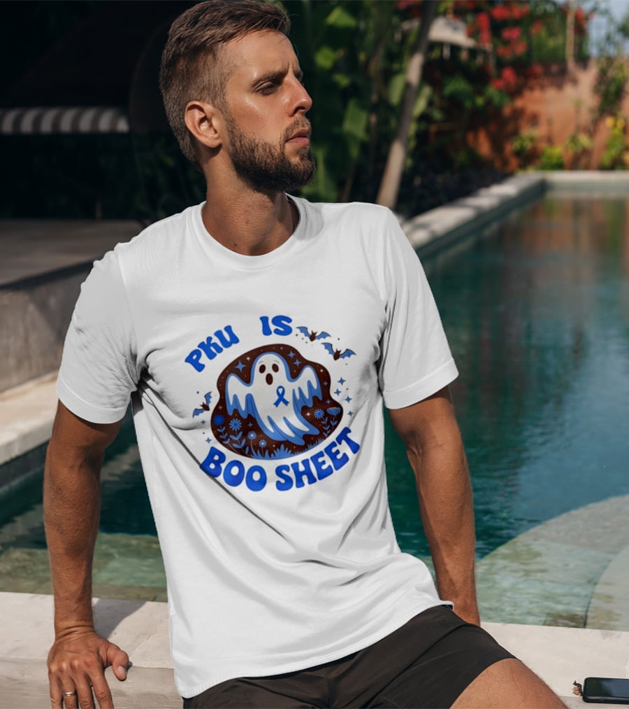 PKU Is Boo Sheet Ghost With Awareness Ribbon And Bats T-Shirt