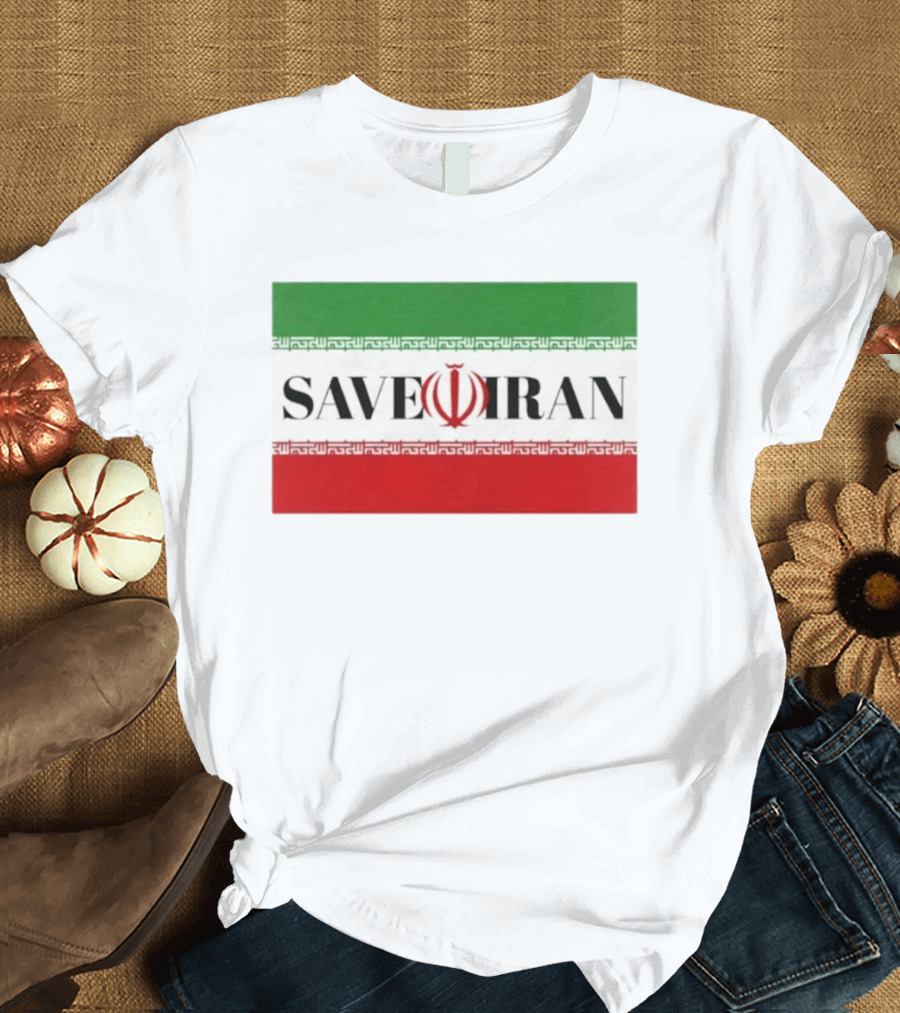 Save Iran National Symbol Emblem Green White Red T-Shirt