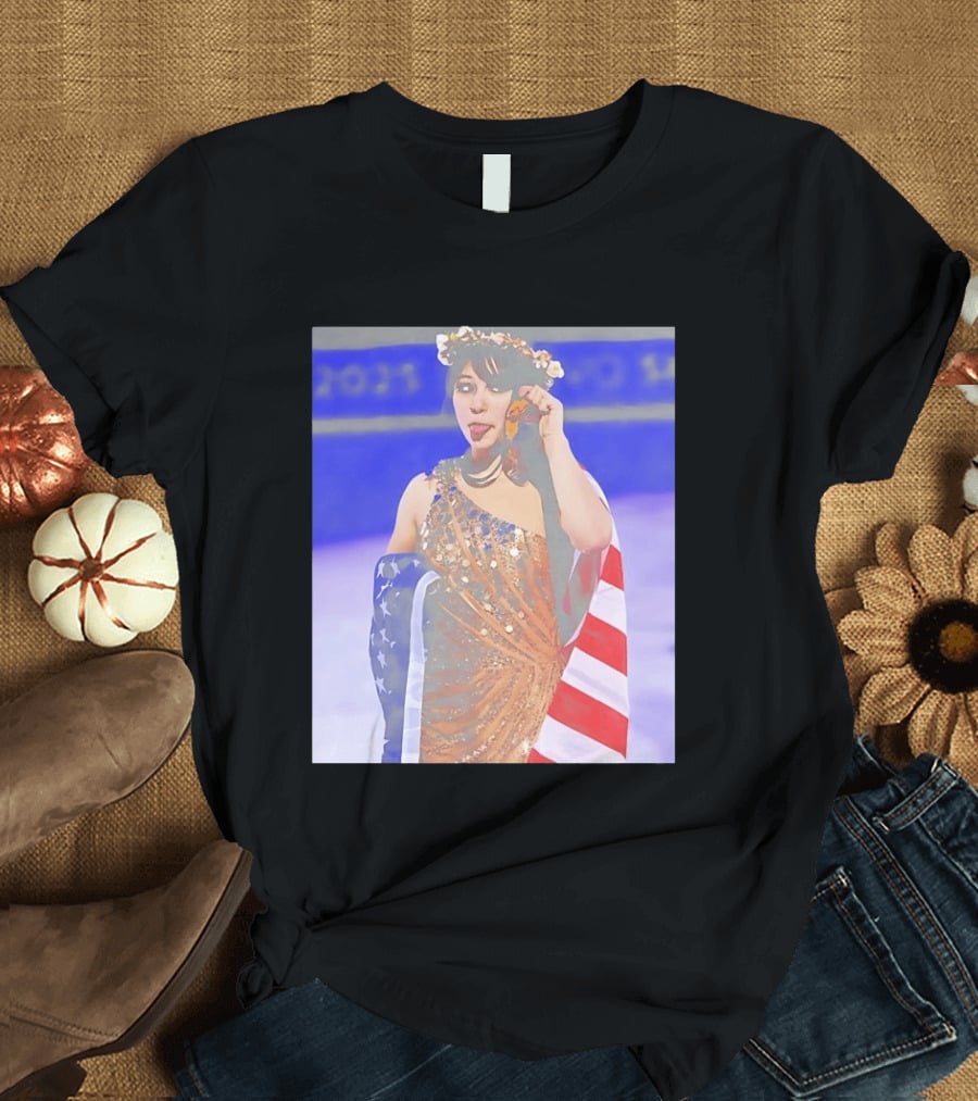 Alysa Liu Gold Medal USA Team Celebration With American Flag T-Shirt