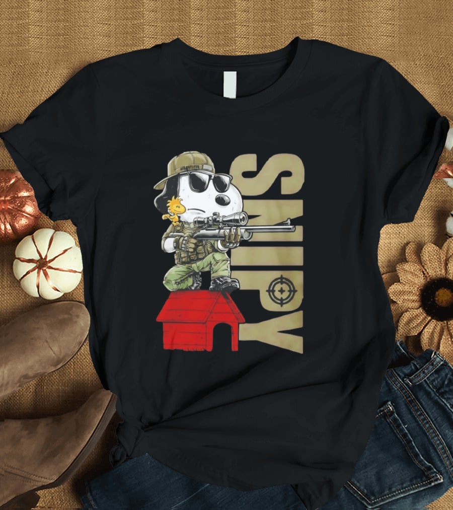 Snoopy Sniper Woodstock Camouflage Doghouse Target T-Shirt