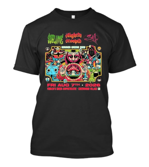 Sublime Slightly Stoopid 311 Summer Greens Fiddler's Green Amphitheatre 2026 Greenwood Village CO August 7th T-Shirt