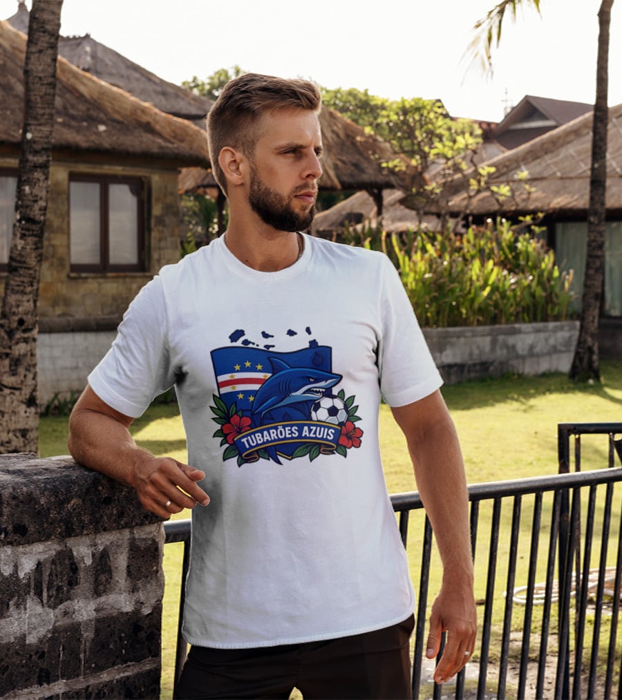 Tubaroes Azuis Cape Verde Football Team Crest With Shark And Soccer Ball T-Shirt