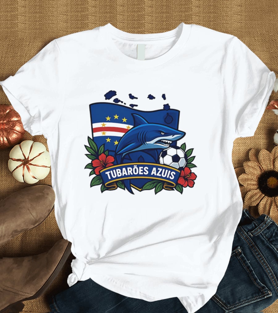 Tubaroes Azuis Cape Verde Football Team Crest With Shark And Soccer Ball T-Shirt