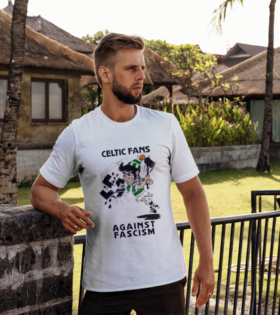 Celtic Fans Against Fascism Irish Character And Broken Swastika T-Shirt