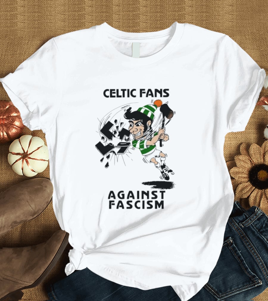 Celtic Fans Against Fascism Irish Character And Broken Swastika T-Shirt