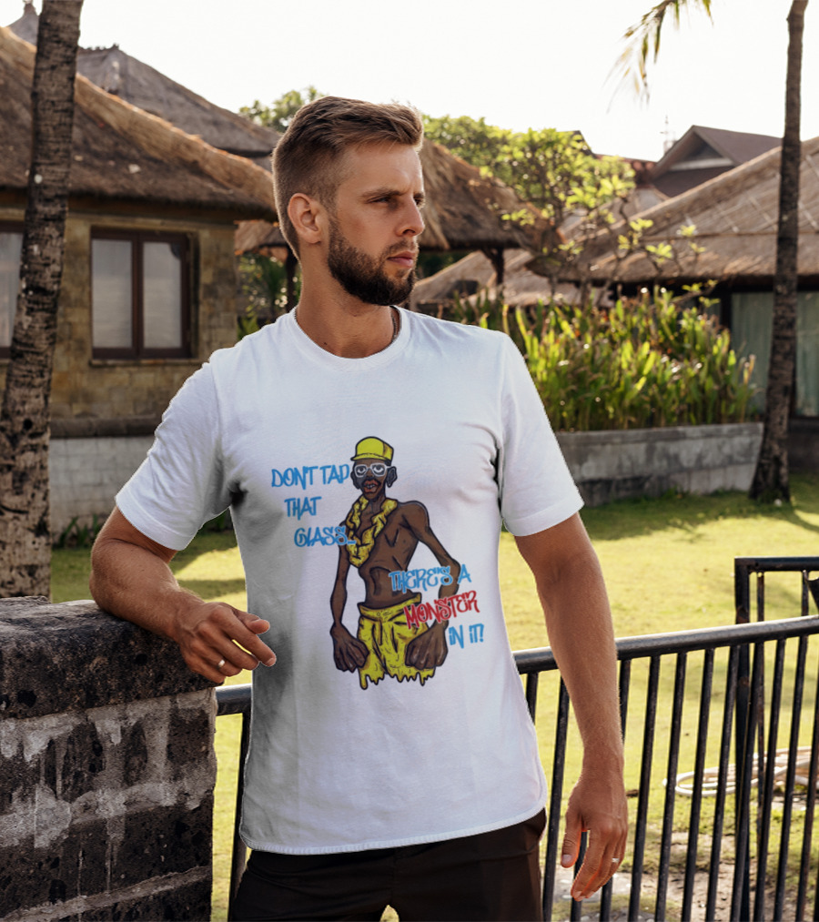 Don't Tap That Glass There's A Monster In It Yellow Outfit Ruffled Collar Sunglasses T-Shirt