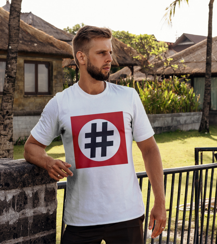 Hashtag Symbol Black On Red Square T-Shirt
