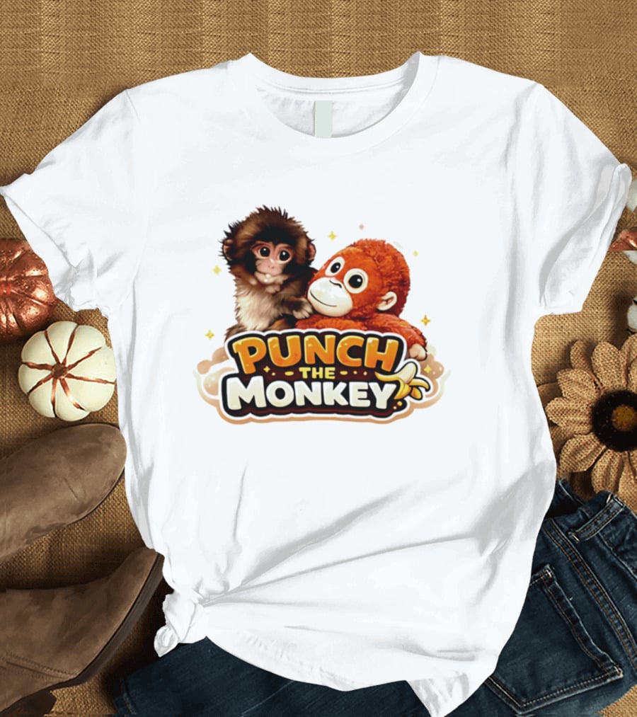 Punch The Monkey Cute Plush Cartoon T-Shirt