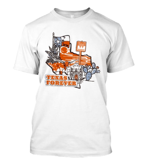Texas Forever Alamo Whataburger Collaboration With Lone Star Flag And Cactus T-Shirt