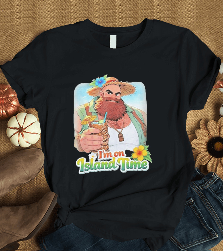 I'm On Island Time Tropical Relaxation With Tiki Drink And Hawaiian Flower T-Shirt